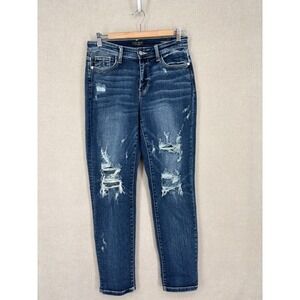 Judy Blue Jeans Womens 5/27 Boyfriend Fit Stretch Medium Wash Denim Distressed